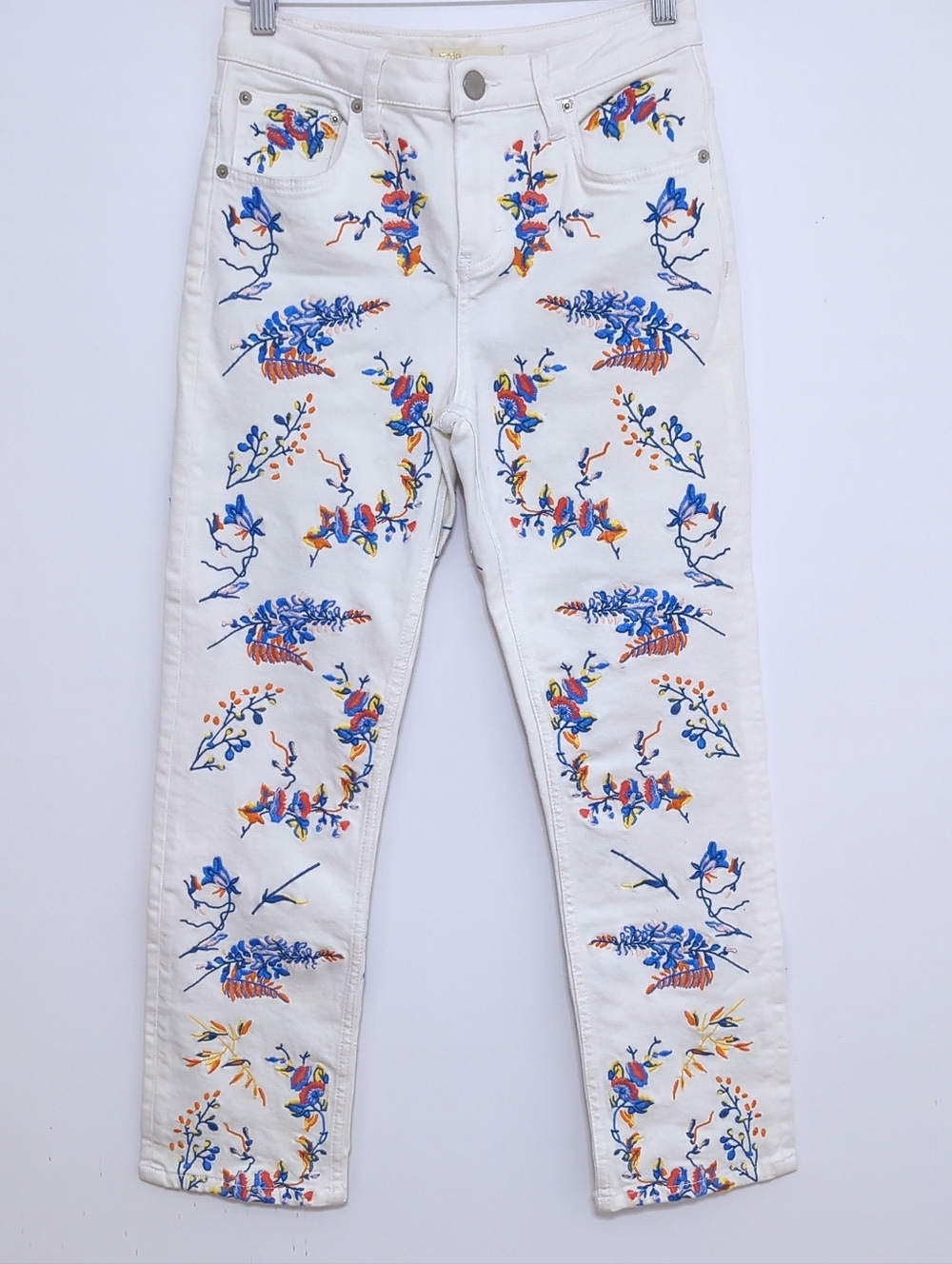 NWT Maje Pia White Embroidered Floral Cropped Straight Jeans Size 4 - Picture 2 of 10